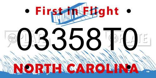 03358T0 North Carolina License Plate