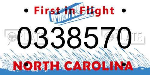 0338570 North Carolina License Plate