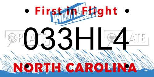 033HL4 North Carolina License Plate