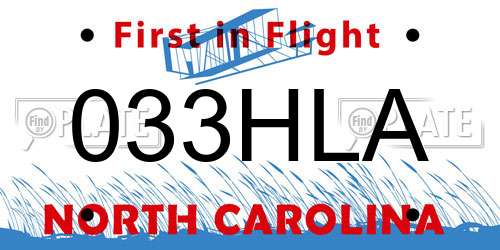 033HLA North Carolina License Plate