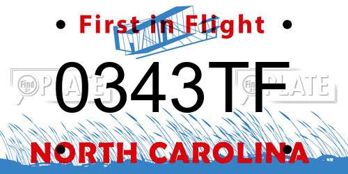 0343TF North Carolina License Plate