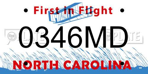 0346MD North Carolina License Plate