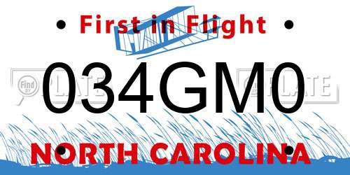 034GM0 North Carolina License Plate