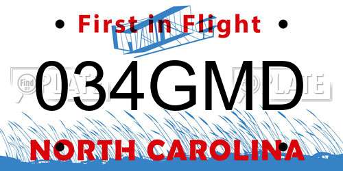 034GMD North Carolina License Plate