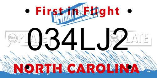 034LJ2 North Carolina License Plate