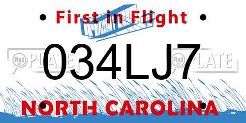 034LJ7 North Carolina License Plate