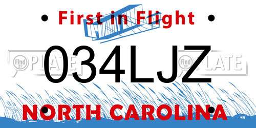 034LJZ North Carolina License Plate
