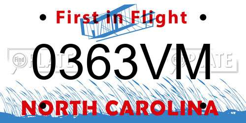 0363VM North Carolina License Plate