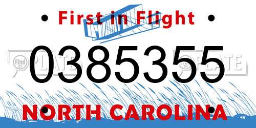 0385355 North Carolina License Plate