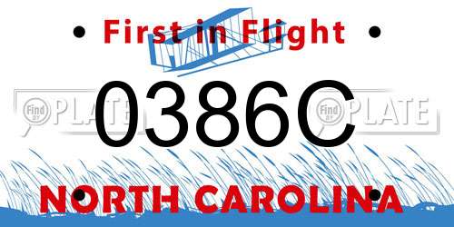 0386C North Carolina License Plate