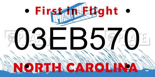 03EB570 North Carolina License Plate