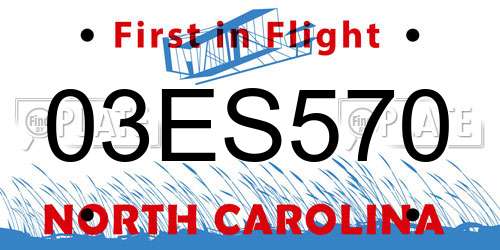 03ES570 North Carolina License Plate