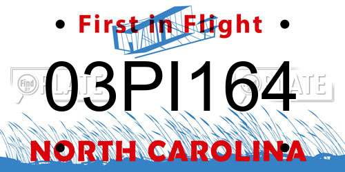 03PI164 North Carolina License Plate