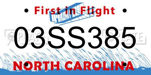 03SS385 North Carolina License Plate