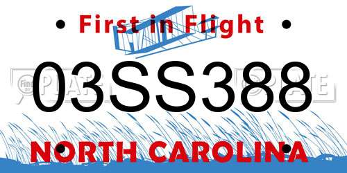 03SS388 North Carolina License Plate