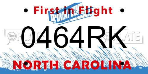 0464RK North Carolina License Plate