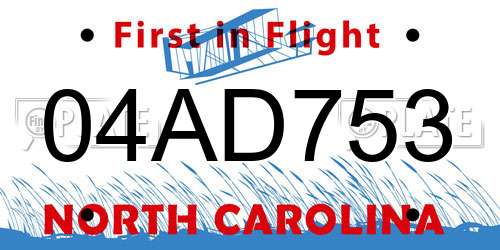 04AD753 North Carolina License Plate