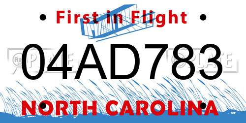 04AD783 North Carolina License Plate