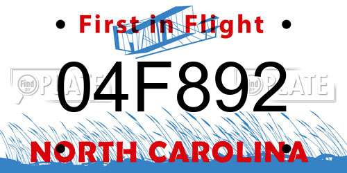 04F892 North Carolina License Plate