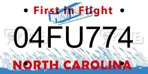 04FU774 North Carolina License Plate