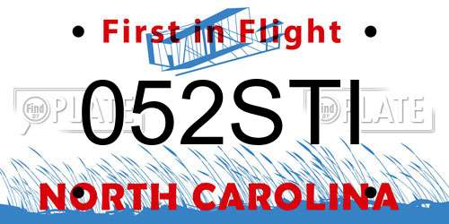 052STI North Carolina License Plate