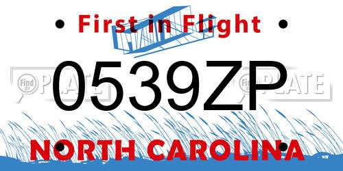 0539ZP North Carolina License Plate