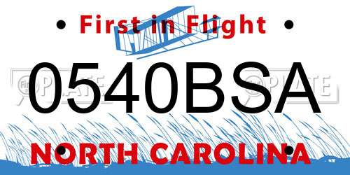 0540BSA North Carolina License Plate