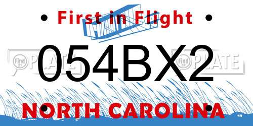 054BX2 North Carolina License Plate