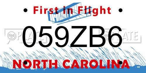 059ZB6 North Carolina License Plate