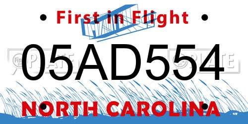 05AD554 North Carolina License Plate