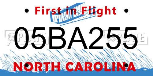 05BA255 North Carolina License Plate