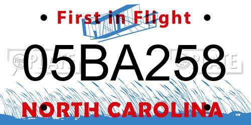 05BA258 North Carolina License Plate