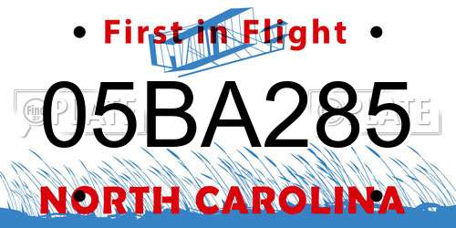 05BA285 North Carolina License Plate