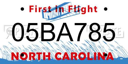 05BA785 North Carolina License Plate