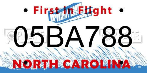 05BA788 North Carolina License Plate