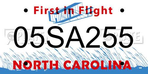 05SA255 North Carolina License Plate