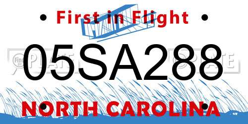 05SA288 North Carolina License Plate
