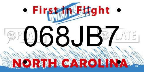 068JB7 North Carolina License Plate