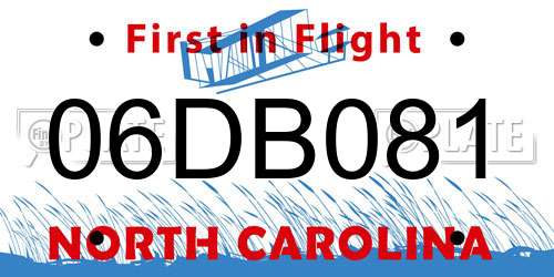 06DB081 North Carolina License Plate