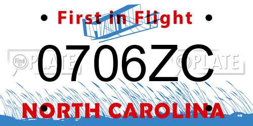 0706ZC North Carolina License Plate