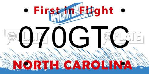 070GTC North Carolina License Plate
