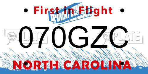 070GZC North Carolina License Plate