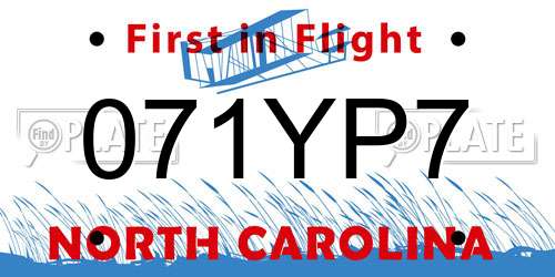 071YP7 North Carolina License Plate