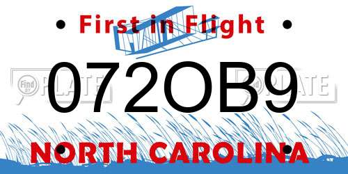 072OB9 North Carolina License Plate