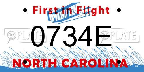0734E North Carolina License Plate