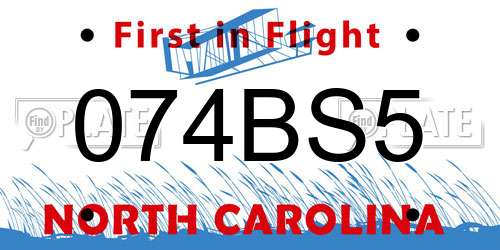 074BS5 North Carolina License Plate