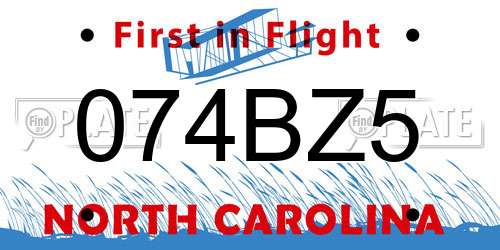 074BZ5 North Carolina License Plate