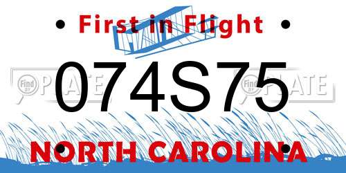 074S75 North Carolina License Plate