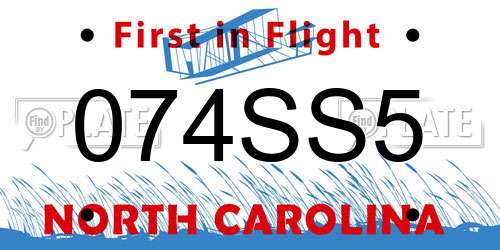 074SS5 North Carolina License Plate
