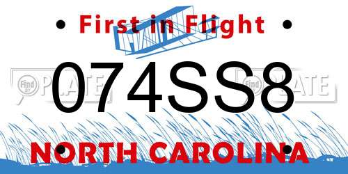074SS8 North Carolina License Plate
